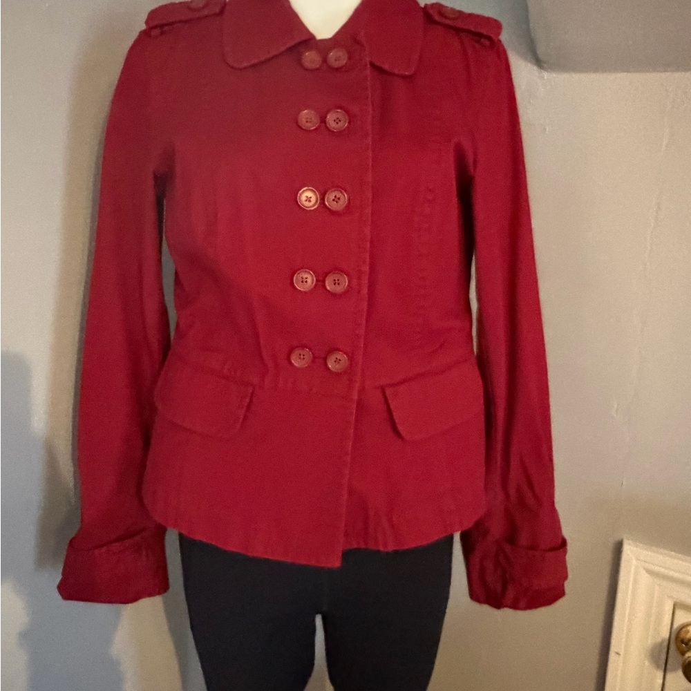 LOFT Red Double-Breasted Pea Coat